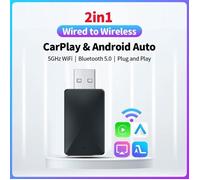 Adaptateur sans fil 2 en 1 CarPlay Android Auto Mini Box Adaptateur Bluetooth 5.0 Clé Wifi 5.8GHz pour Toyota Audi Mazda Kia Label