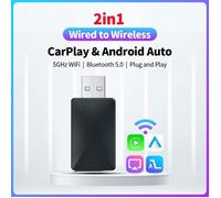 Adaptateur sans fil 2 en 1 CarPlay Android Auto Mini Box Adaptateur Bluetooth 5.0 Clé Wifi 5.8GHz pour Toyota Audi Mazda Kia Benz