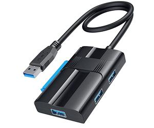 Adaptateur SATA vers USB 3.0, adaptateur de disque dur ABLEWE 2,5"/3,5" avec 3 ports USB 3.0 pour disque dur SSD HDD SATA III, prend en charge UASP SATA III, adaptateur d'alimentation 12 V/2 A inclus