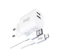 - Adaptateur secteur - 12 Watt - 2.4 A - 2 connecteurs de sortie (USB) - sur le câble : Lightning - Certifié MFI - blanc
