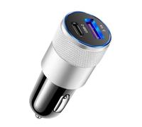 Adaptateur Secteur 2 Ports Mini USB Type C for téléphone Xiaomi et Samsung, avec 1 Prise Allume-Cigare(Golden Yellow)