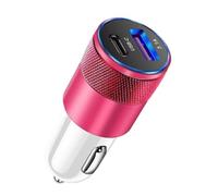 Adaptateur Secteur 2 Ports Mini USB Type C for téléphone Xiaomi et Samsung, avec 1 Prise Allume-Cigare(Rose Red)