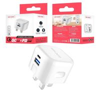 Adaptateur secteur à double port QC 3.0 PD 20W à charge rapide - Blanc KP34853
