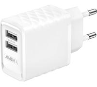Adaptateur secteur, double chargeur rapide USB-A 2.4A, design compact, Akashi - Blanc