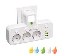 Adaptateur Secteur EU avec 4 Prises, Prise Murale Multiport avec Interrupteur Indépendant Et Petit Adaptateur pour Veilleuse, 2026 Multiprise Murale Améliorée (B,3trous)