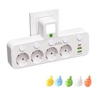 Adaptateur Secteur EU avec 4 Prises, Prise Murale Multiport avec Interrupteur Indépendant Et Petit Adaptateur pour Veilleuse, 2026 Multiprise Murale Améliorée (B,4 Trous)