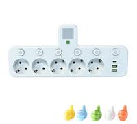 Adaptateur Secteur EU avec 4 Prises, Prise Murale Multiport avec Interrupteur Indépendant Et Petit Adaptateur pour Veilleuse, 2026 Multiprise Murale Améliorée (B,5 Trous)