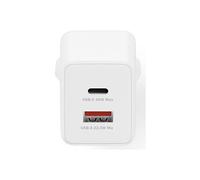 - Adaptateur secteur - GaN - 45 Watt - 1.3 A - 2 connecteurs de sortie (USB-C, USB) - blanc
