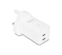 - Adaptateur secteur - GaN - 65 watt - 3.25 A - PD 3.0 - 2 connecteurs de sortie (USB-C) - sur le câble : USB-C - blanc - Royaume-Uni