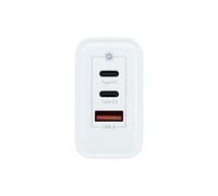 CoolBox Chargeur 2x USB C + USB A 65W avec Technologie GAN, QuickCharge 3.0 + PowerDelivery, Compatible avec iPhone/iPad/Galaxy/Xiaomi, Format Ultra Compact, Blanc