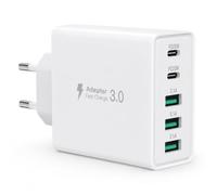 Adaptateur Secteur USB 40W, Chargeur avec Prise Euro,5 Ports : USB-C + A, Compatible avec Liseuses Électroniques, Brosses à Dents Électriques, Smartphones-Blanc