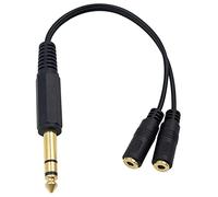Adaptateur stéréo pour casque - Convertisseur de câble d'extension court 6,35 mm vers 2 x 3,5 mm - Câble stéréo à spirale femelle