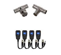 adaptateur T Coaxial RF 1x BNC mâle à 2 fiches femelles et 2 paires de Balun vidéo, Balun vidéo passif UTP HD-CVI/TVI/AHD