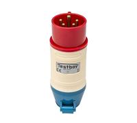 Adaptateur Testboy TV 416A CEE, outil d'électricien (boîtier PE incassable, combinable avec Testavit Schuki 1A, 2K et 3A, alimentation via objet à tester), rouge/blanc/bleu