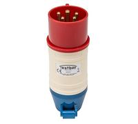 Adaptateur Testboy TV 432A CEE, outil d'électricien (boîtier PE incassable, combinable avec Testavit Schuki 1A, 2K et 3A, alimentation via objet à tester), rouge/blanc/bleu
