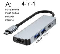 Adaptateur Thunderbolt 3 USB Type C Hub compatible HDMI 4K prise en charge Samsung Dex mode USB-C Dock avec PD pour MacBook Pro/Air 2021 - Type 4 IN 1 HUB