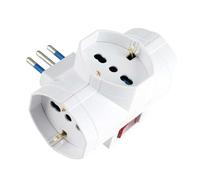Adaptateur triple prise 10 A/16 A Max 1 500 W avec interrupteur rouge et prise italienne de type L, 3 prises universelles compatibles Schuko | Prise multiple sûre pour maison et bureau, couleur