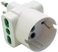 Adaptateur triple prise : 2 x 2P + T 16 A By-pass 1 x 2P + T Schuko. Fiche : 2P + T 16 A