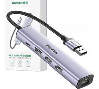 Adaptateur Ugreen 5W1 Usb-A Vers 3X Usb 3.0 + Rj45 + Usb-C Cm475(Gris)