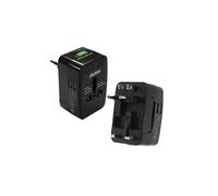Akashi Adaptateur universel de voyage ALTWP 200 BLK - 2 ports USB - Noir