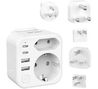 Adaptateur universel multi-type A/B/G/I/M, 4 USB + interrupteur, FR vers US/UK/JP/AU/CA compact