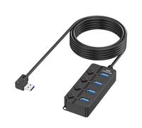 Adaptateur USB 2.0 4 ports rapide avec commutateurs individuels pour transfert de données PC portable (Noir)