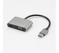 Adaptateur USB 3.0 male / HDMI F + VGA F HDMI 1920*1080P, adaptateur USB-C mâle/USB A femelle inclus, boîtier métal