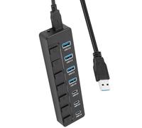 Adaptateur USB 3.0 à 7 ports avec 3 commutateurs de type C et commutateurs individuels 5 Gbit/s - Transfert de données rapide pour ordinateurs portables PC - Adaptateur USB C rapide avec commutateurs