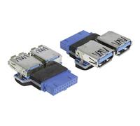 Adaptateur USB 3.0 Delock 65324 - [1x USB 3.0 femelle interne 19 pôles - 2x USB 3.0 femelle type A] - bleu