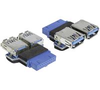 Adaptateur USB 3.0 Delock 65324 - [1x USB 3.0 femelle interne 19 pôles - 2x USB 3.0 femelle type A] - bleu