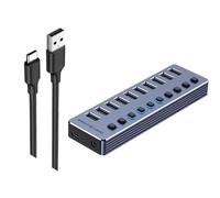Adaptateur USB 3.0 en métal avec répartiteur USB 4/7/10 ports pour transfert de données simultané et chargement d'appareils