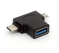 Adaptateur USB 3.0 femelle vers micro USB 5 broches mâle et type C (USB C) mâle adaptateur connecteur 2 en 1 USB en forme de T OTG convertisseur