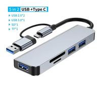Adaptateur USB 3.0 Type C, station d'accueil, Port USB 2.0, lecteur de carte SD TF, sortie Audio, séparateur multi-hub pour ordinateur Macbook Pro-5 en 2 SD