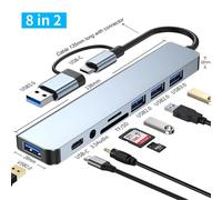 Adaptateur USB 3.0 Type C, station d'accueil, Port USB 2.0, lecteur de carte SD TF, sortie Audio, séparateur multi-hub pour ordinateur Macbook Pro-8 sur 2