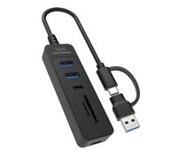 Adaptateur USB 3.0 USB 2.0 de type C et 2 emplacements pour cartes 5 ports transfert de données rapide pour PC, tablettes, smartphone, répartiteur USB portable pour appareil photo et lecteur
