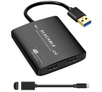 Adaptateur USB 3.0 vers Double HMDI,Puce DisplayLink DL-6950,Carte Graphique USB 4K + 4K @ 60 Hz,Extension vidéo Miroir Audio vers Double écran Compatible Windows, Chrome OS, Ubuntu (HDMI + HDMI)