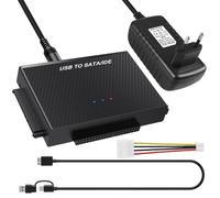Adaptateur USB 3.0 vers SATA IDE - Adaptateur USB 3.0 vers IDE/SATA - Pour disque dur externe SATA & IDEHDD/SSD 2,5/3,5" - Avec câble USB et câble SATA et bloc d'alimentation 12 V/2 A