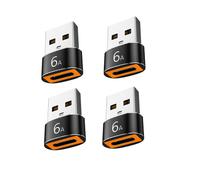 Adaptateur USB A vers USB-C - Aluminium PD 6A Charge Rapide, Conversion Audio et Données, Noir Brillant Double-Finition, Pack de 4