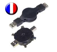Adaptateur USB - APM - USB A mâle vers 4 types USB + FireWire 4 - Noir - Câble rétractable