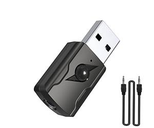 Adaptateur USB Bluetooth 5.0 luetooth,Adaptateur Bluetooth Récepteur émetteur Audio 5.0 avec Câble Audio de 3,5 mm pour PC/TV/Voiture/Haut-parleurs/MP3/Système Audio Domestique/Casque
