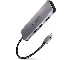 Adaptateur USB-C 3.0 Axagon HMC-H3A vers HDMI, 3x USB-A et lecteur de cartes (Gris)