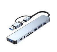 Adaptateur USB C 8 ports en aluminium avec répartiteur de 4 ports USB, petit lecteur de cartes et port audio 3,5