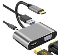 Adaptateur USB C à DVI VGA, convertisseur vidéo Multi-édifices Masculin à féminin - Interface multimédia 4K Type C à HD,Portable 4 en 1 Multiport HDTV Port Hub pour Les théâtres à Domicile