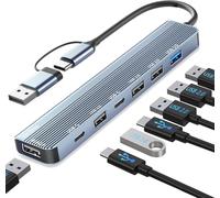 Adaptateur USB C, Adaptateur Multiport USB 3.0 7 en 1 avec US-B 3.0, U-SB 2.0, Répartiteur U-S-B, Hub U-SB de Type C Compatible ave MacBook Air/Pro, Galaxy, Pad, Dell, XPS, Windows