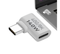 Adaptateur USB C - Connecteur coudé 140 W 40 Gbps, prolongateur à 90 degrés ABS blanc, convertisseur vidéo 8K 60 Hz mâle-femelle | PD Fast Charging Type C pour tablette, smartphone, ordinateur