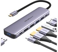 Adaptateur Usb C Double Hdmi, 7 En 1 Usb C Docking Station Dual Monitor Avec 2 Hdmi, 3 Usb3.0, 100W Pd, Usb C 3.0 Ports, Usb C Hub Compatible Avec Dell, Hp, Iphone 15 Series