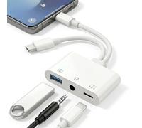 Adaptateur USB-C et Lightning vers prise audio 3,5 mm, adaptateur Lightning vers USB C avec port USB-A OTG et port USB-C 3 en 1 pour chargement, transfert de données et audio auxiliaire, compatible