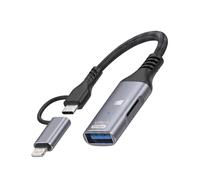 Adaptateur USB-C et Lightning vers USB 3.0 5Gbps et Lecteur Micro SD LinQ Gris
