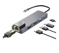 Adaptateur USB C HDMI de type C, convertisseur DAPOKJD 5 en 1 de type C (HDMI 4K Ethernet USB 3.0 + 2.0 PD100 W) Station d'accueil USB-C, dongle multiport de type C compatible avec