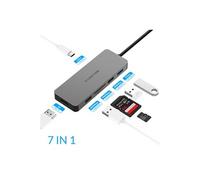 Adaptateur USB-C HUB 7 en 1, compatible Macbook air/pro- Gris